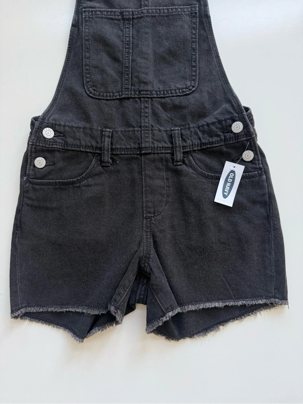 NWT Old Navy Black Denim Overall Shorts size 10/12